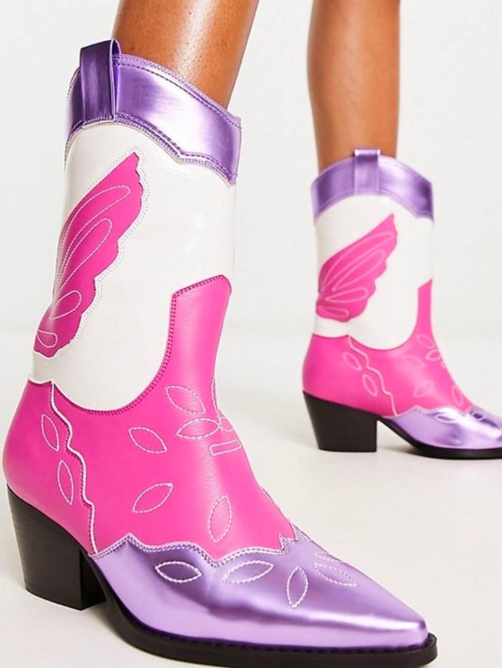 Public Desire Pink, Purple & Cream Western Ankle Boots Size 7